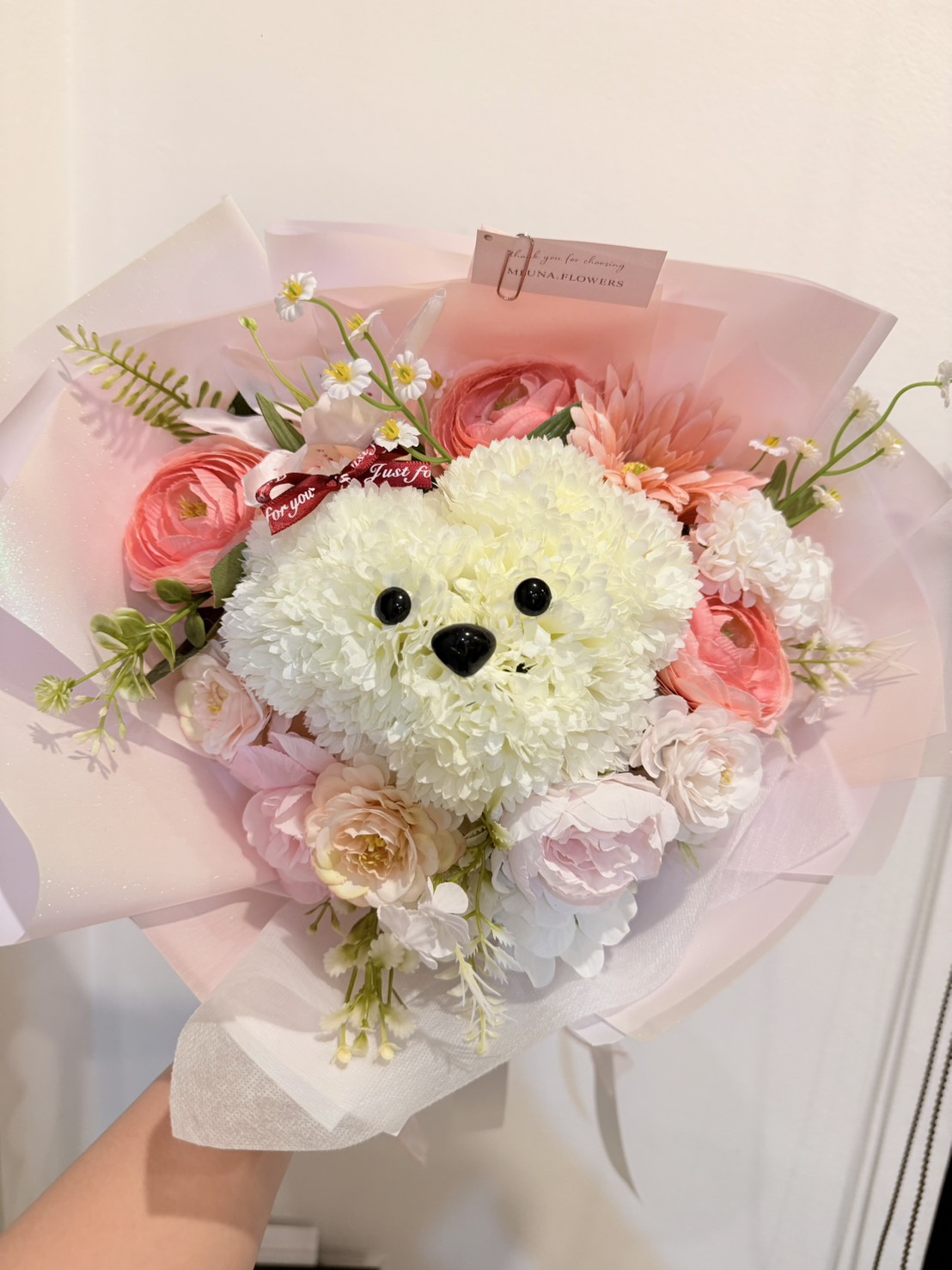 ช่อดอกไม้หมีโทนชมพูจาก IMLUNA.FLOWERS